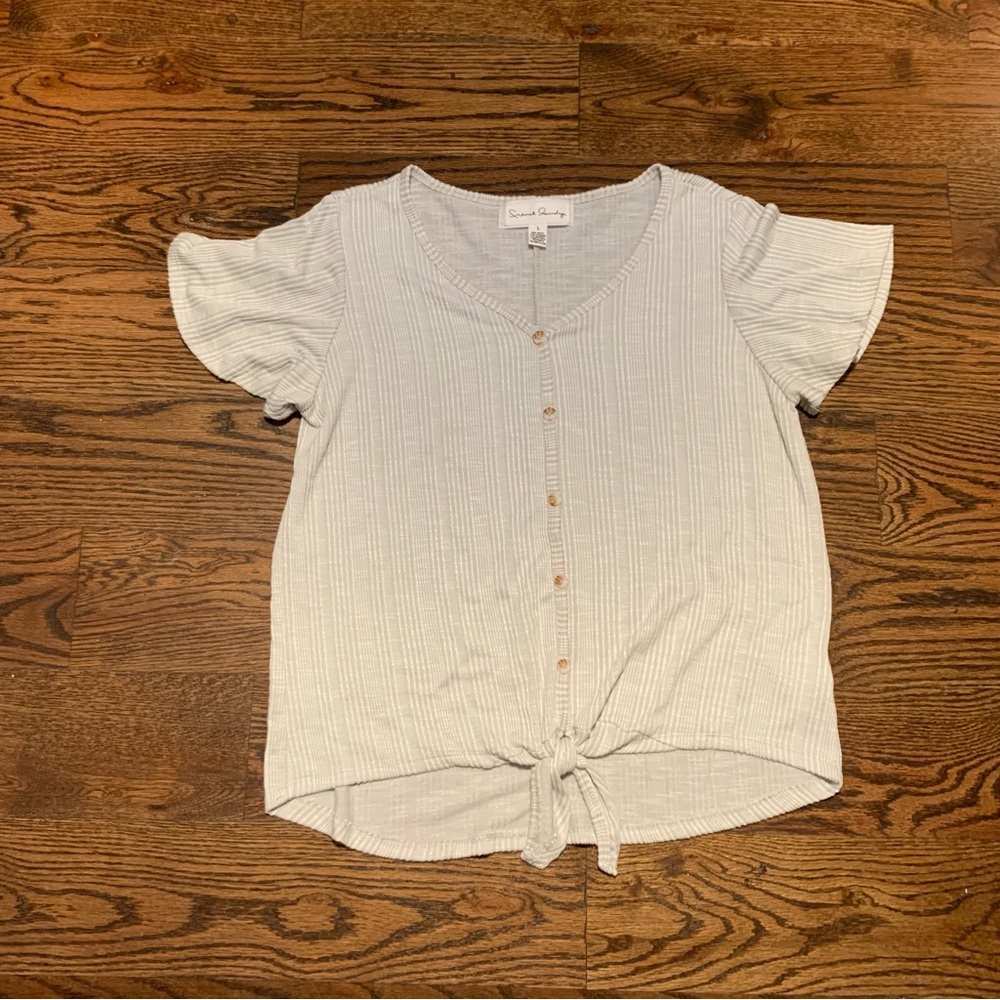 French Laundry Tie Front Short Flutter Sleeve Top Large White - Picture 1 of 6